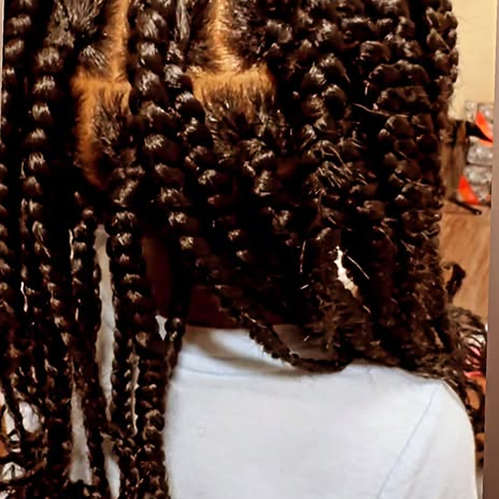 Knotless braids with curly ends — Clean box parting, curl left at the ends