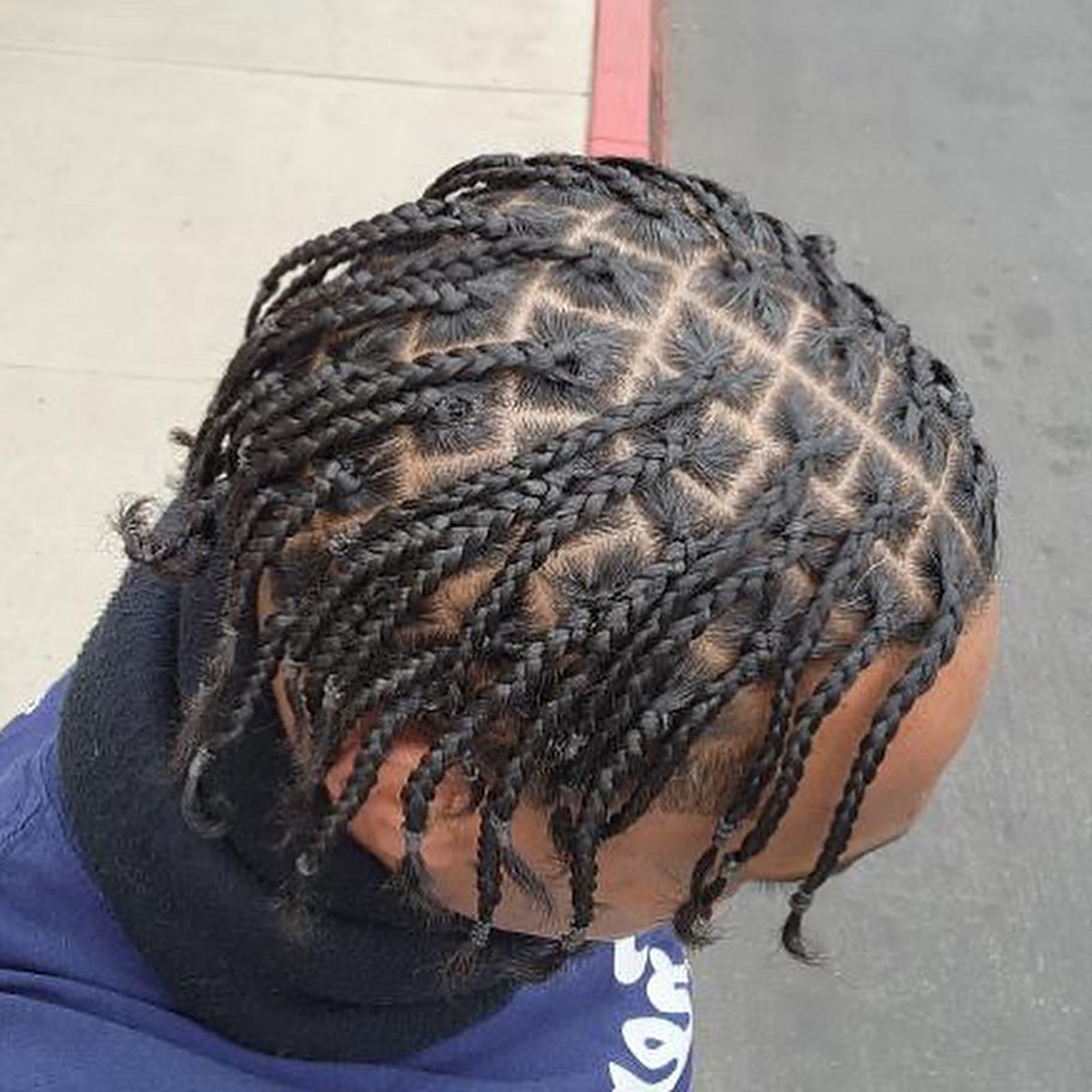 Diamond-part box braids — Hand-parted grid, short braids for everyday wear